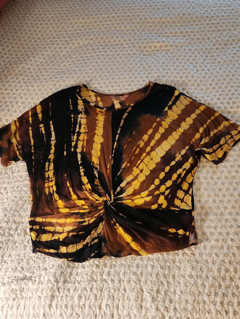 SJS Twist-Front Tie-Dye Crop Top - Black & Mustard